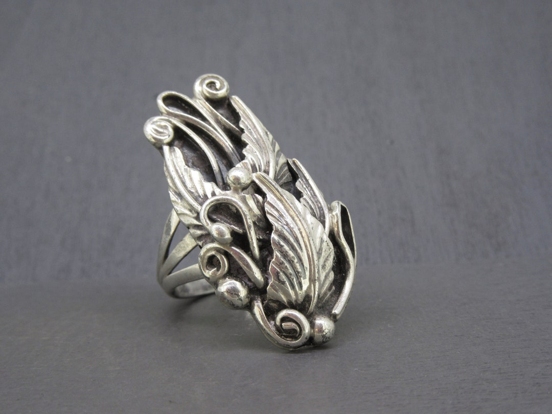 Huge Vintage Sterling Silver Ring With Abstract Leaf and Swirl Design, Size  8 3/4 Ring - Etsy