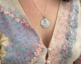 Vintage Sterling Saint Christopher Pendant Necklace by Creed