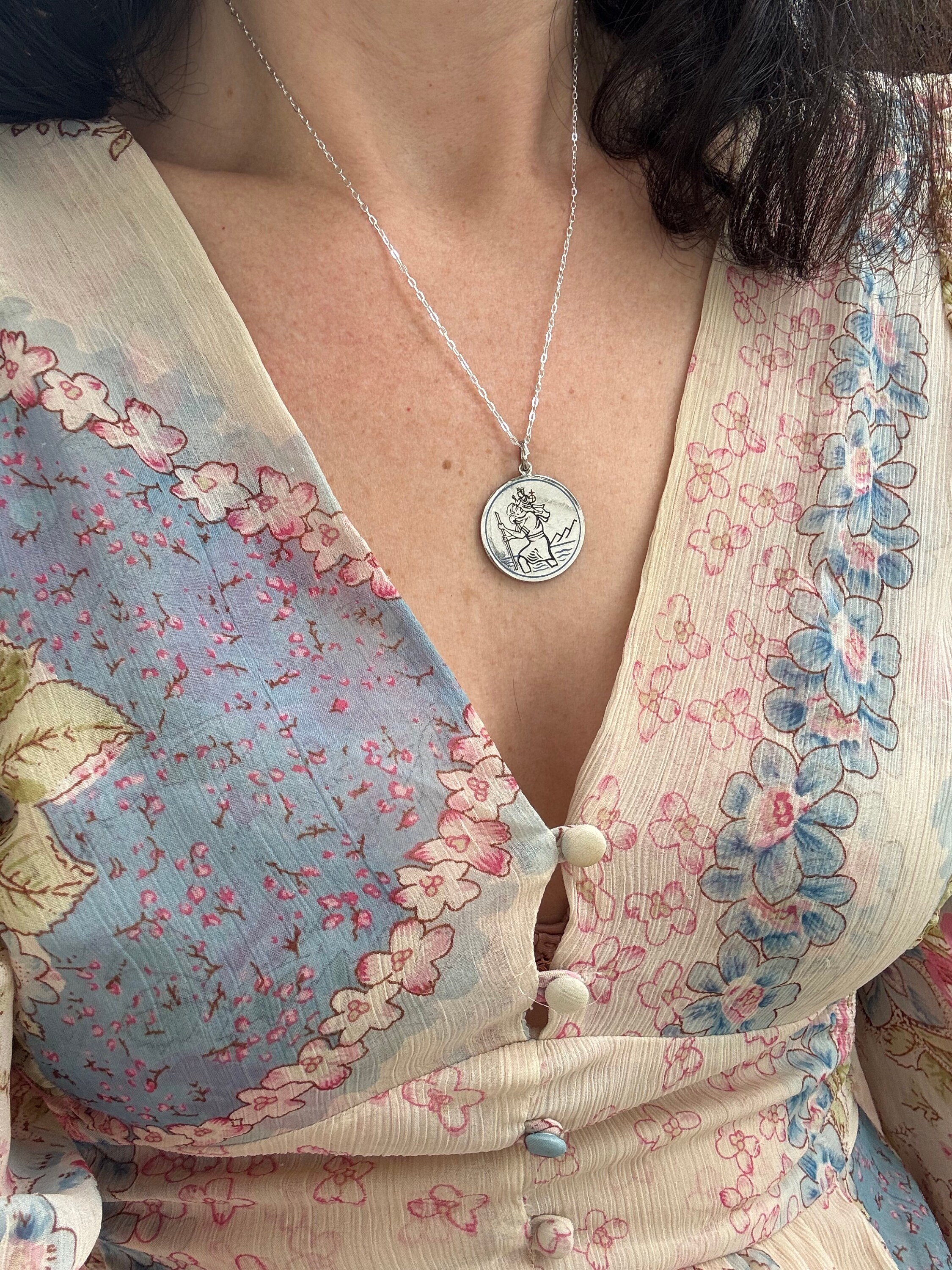 Vintage Sterling Saint Christopher Pendant Necklace by Creed