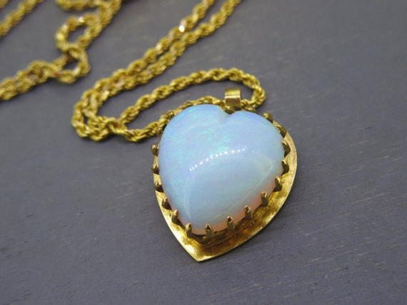 Antique 15k Gold Natural Opal Heart Necklace Pend… - image 3