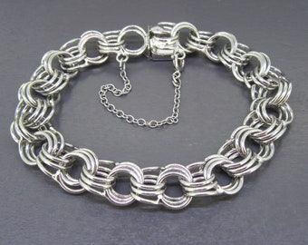 7" Heavy Sterling Silver Starter Charm Bracelet with Triple Links