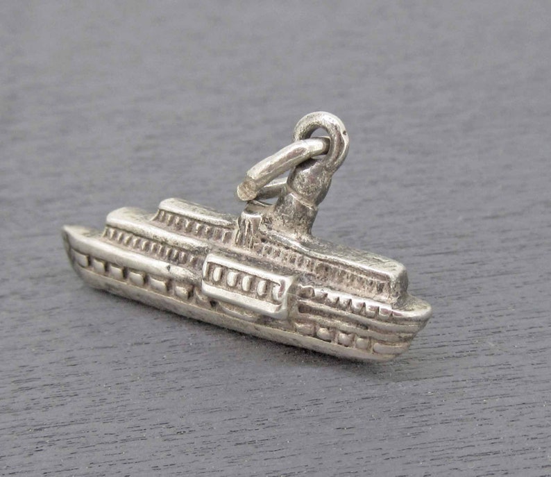 Vintage Boat Charm Vintage Sterling Silver Ship Charm for Charm Bracelets Sterling Ship Charm or Pendant 800 Silver Nautical Charm