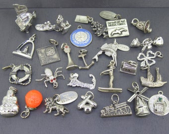 CHOICE Vintage Sterling Bracelet Charm,  Creed Sterling Chalice, Opening Shoe & Piano, Mt Rainier Tree, Chesapeake Bay Bridge Tunnel, Bell