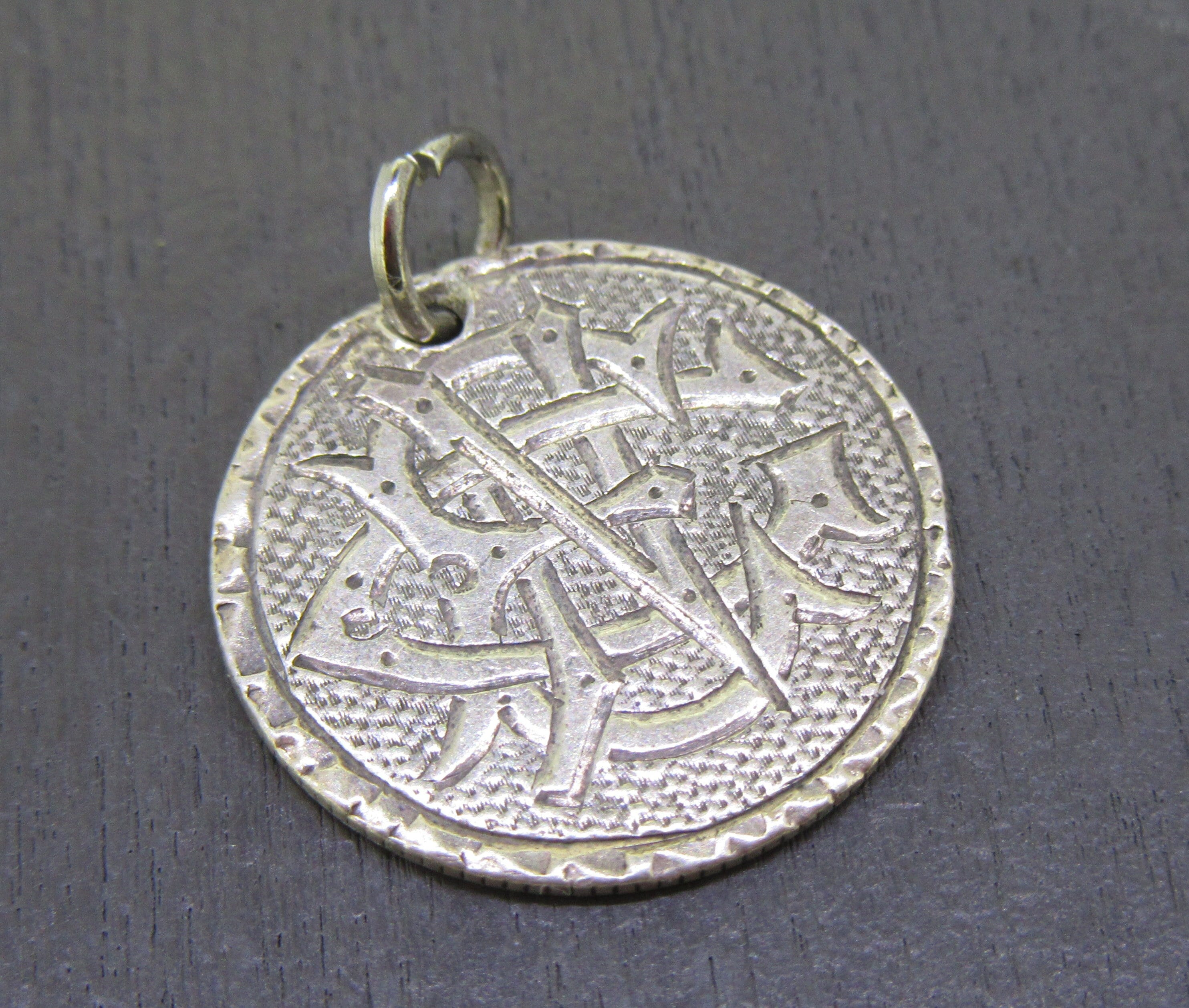 1875 Antique Sterling Love Token Charm or Pendant, Monogrammed CNE
