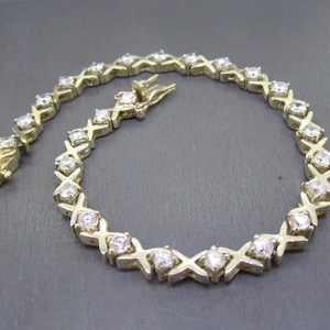 Vintage Sterling XOXO Tennis Bracelet with Cubic Zirconia, Hugs and Kisses, Gift for Her, Stacking Bracelet