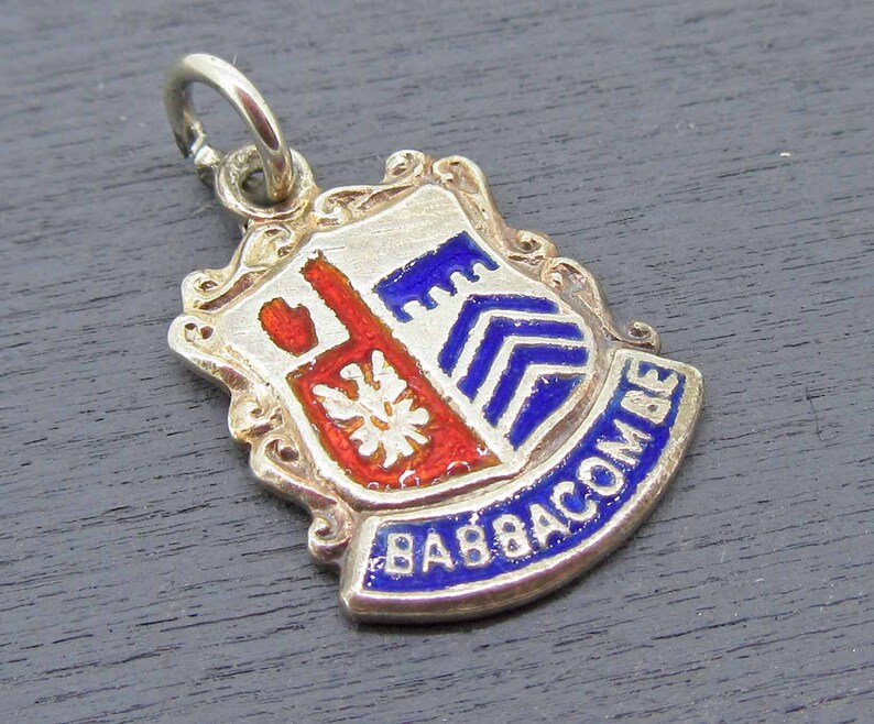 Babbacombe England Charm Devon England Charm England Souvenir Coat of Arms Sterling Silver Charm Vintage Charm Enamel Shield Charm
