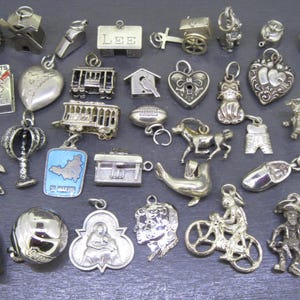 CHOICE Vintage Sterling Armband Berlock, Öppnande Tänder Skelett, Väderkvarn, LEE Namnbord, Visselpipa, Uppblåst Hjärta, Ficklampa, Jade Buddha, JFK