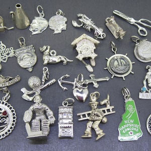 WAHL Vintage Grammophon, Sterlingsilber Armband Charm, Grammophon, Whiteface Michigian, Deutschland Karte, Hockey, Royal Navy, Glaube, Hoffnung, Liebe