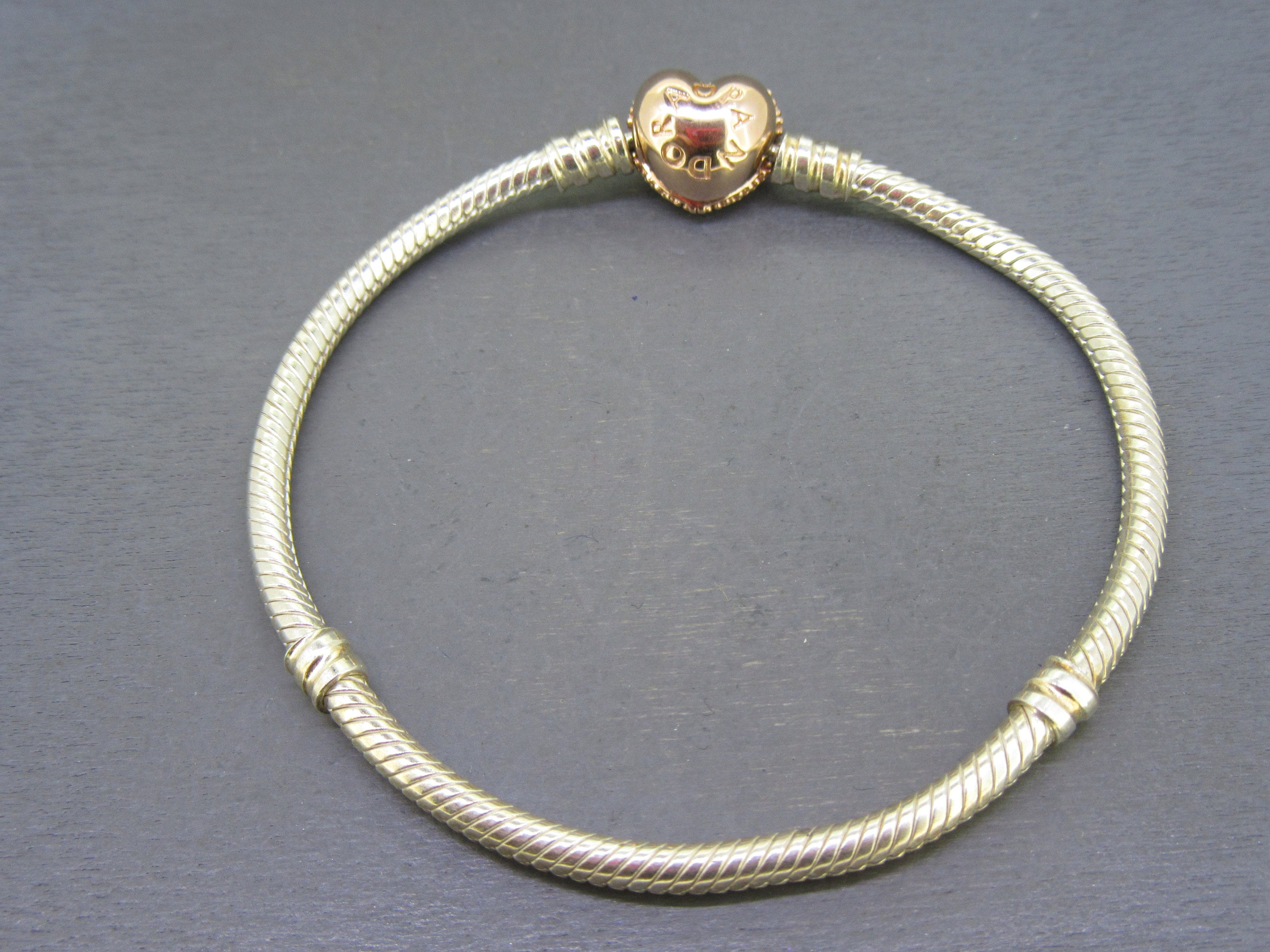 6.7 Pandora Moments Pavé Rose Gold Heart Clasp Snake Chain