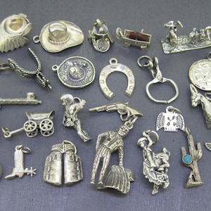 KEUZE Vintage sterling-zuidwesten armband, Indiaanse hoofdtooi, cowboyhoed, goudzoeker, smid slijpen, pijp