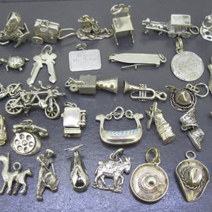 CHOICE Vintage Sterling Silver Bracelet Charm, Opening Charms, Movable Charms, Western Cowboy, Transportation, Telephone, Viking Ship