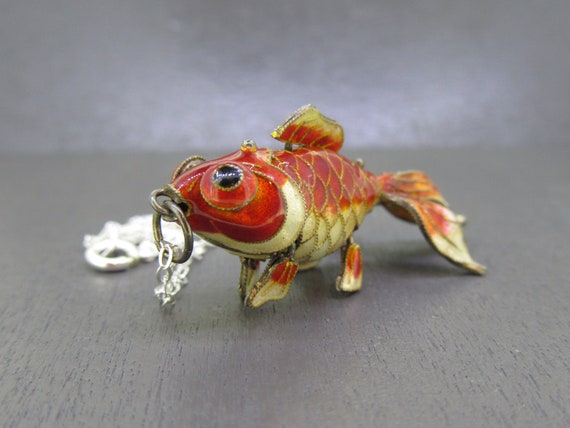 Vintage Sterling Enamel Articulated Goldfish Fish… - image 2