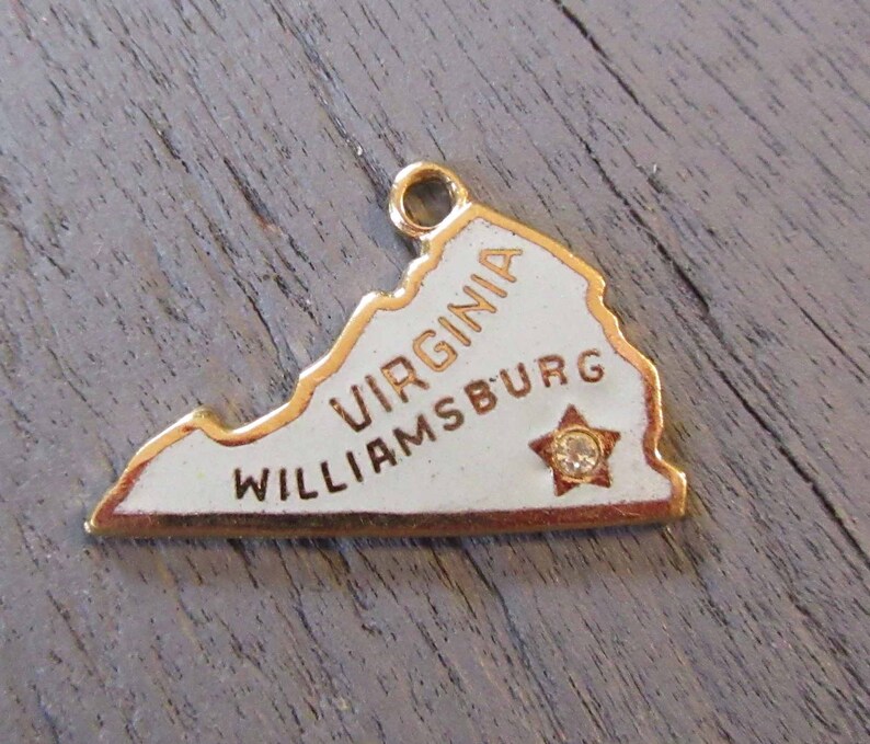 Light Blue Enamel Charm with Rhinestone on Williamsburg 10k Gold Filled Enamel Virginia State Charm
