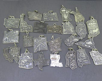 Choice Vintage Sterling State Map Charm, Washington, Oregon, California, Nevada, Idaho, Utah, Arizona, Montana, Wyoming, New Mexico, Texas