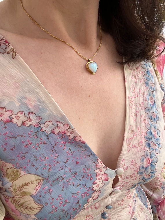 Antique 15k Gold Natural Opal Heart Necklace Pend… - image 10
