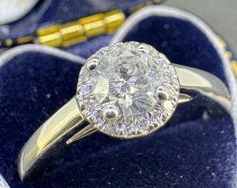 Vintage 14K White Gold Diamond Halo Ring, 1/2 Carat Diamond Engagement Ring, Size 5.75, Natural Diamond Ring, Estate Jewelry