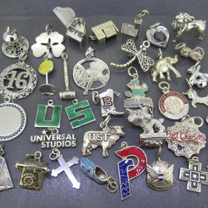 VAL Vintage Sterling Armband Berlock, Notre Dame, Universal Studios, South Florida Bulls, Port Charlotte Harley Davidson Spiderweb, UNH