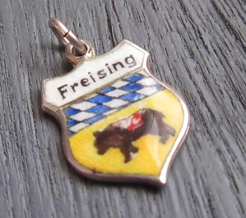 Enamel Shield Charm Deutschland Souvenir Freising Germany Charm Sterling Silver 835 Silver Charm REU Freising Coat of Arms