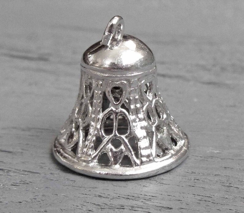Wells Sterling Sterling Silver Filigree Bell Charm Musical Bell Charm for Charm Bracelets Christmas Bell Charm Vintage Bell Charm