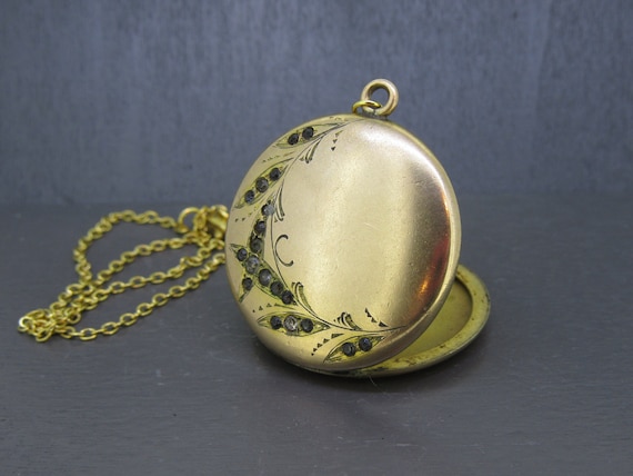 Antique Rhinestone Locket Necklace with 18" Chain, Antique Jewelry