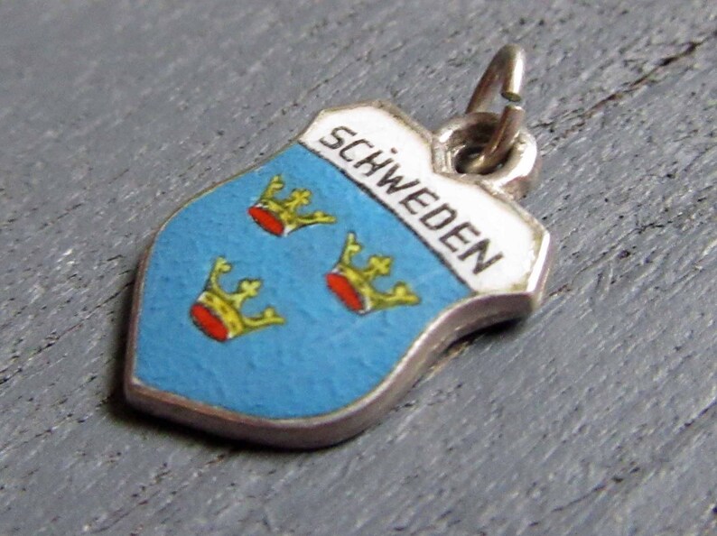 Schweden Charm Enamel Sweden Charm Vintage Enamel Shield Charm Stockholm Souvenir Sterling Silver Charm