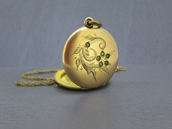 Antique Rhinestone Locket Necklace, Victorian Flow