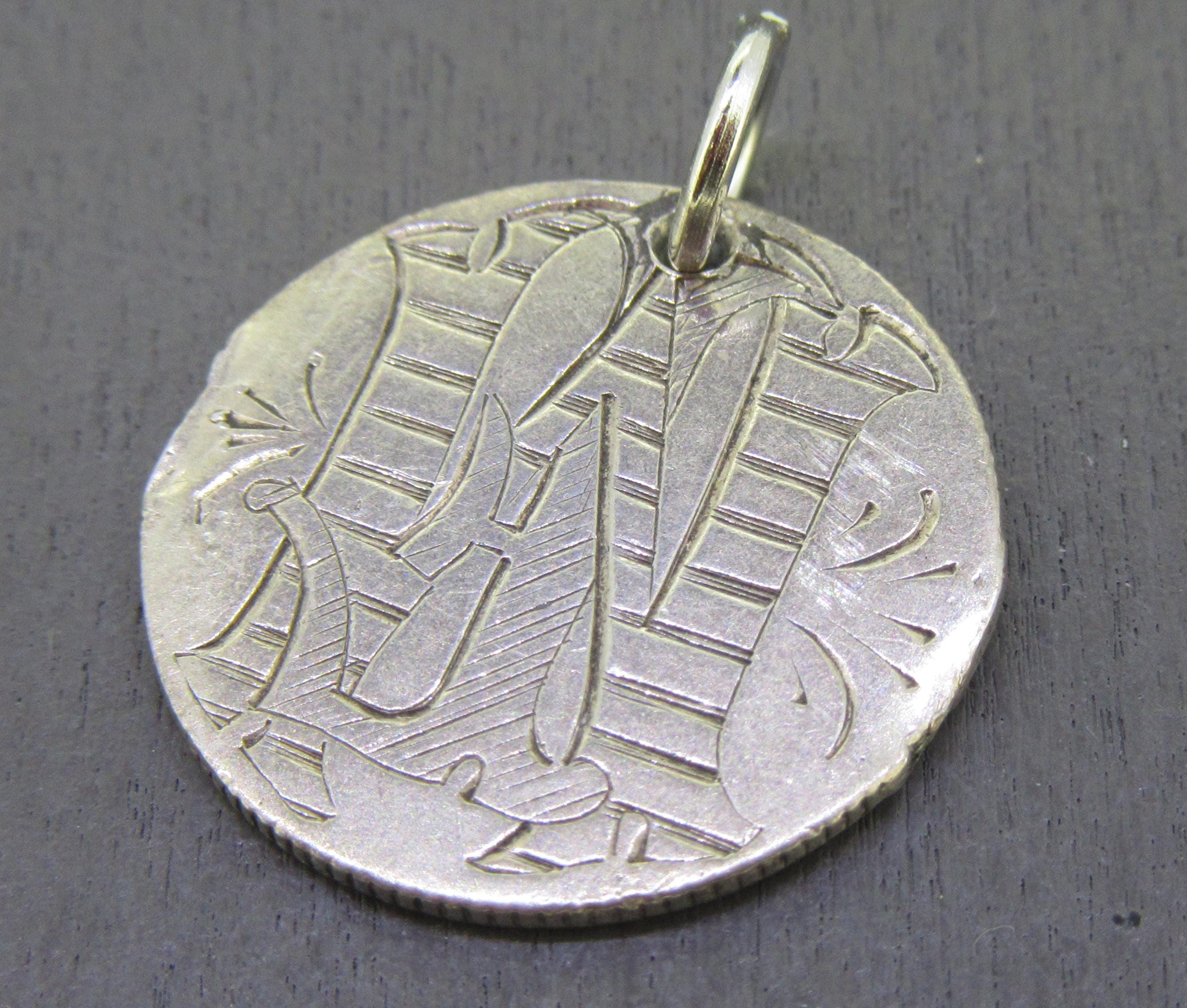 Antique Sterling Love Token Charm or Pendant, Monogrammed ME Love
