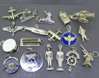 CHOICE Vintage Sterling Military Charm, Army, United States Air Force Academy, Civil War, Wright Patterson Air Force Base Museum, Pegasus AF