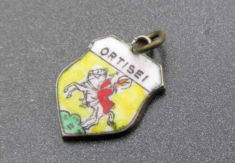 Ortisei Italy Charm Italian Souvenir Ortisei Italy Coat of Arms Charm Enamel Shield Charm Sterling Silver 800 Silver Charm