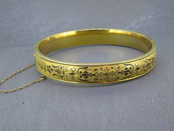 6 3/4" Vintage Gold Filled Hinged Bangle Bracelet… - image 2