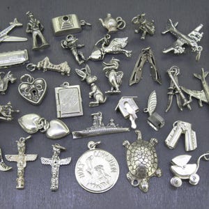 CHOICE Vintage Sterling Bracelet Charm, Padlock Heart, Movable Bunny, Cartoon Dog, Movable Bird, Harmonica, Totem Pole, Dog, Plane, Sailor