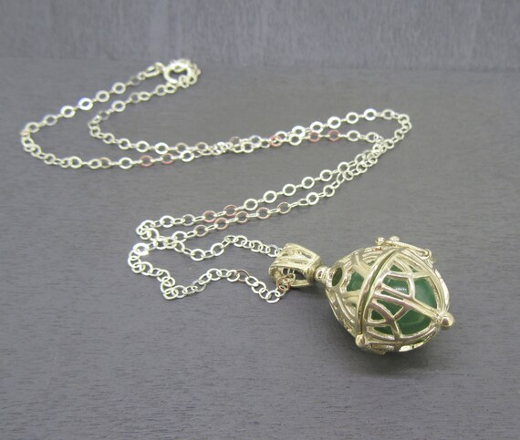 Sterling Jadeite Egg Necklace with 16" Sterling S… - image 2