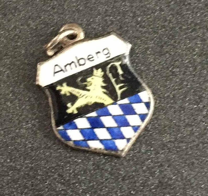 Enamel Shield Charm Amberg Germany Souvenir Sterling Silver 835 Silver Charm Amberg Germany Coat of Arms Charm Amberg Charm