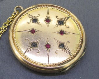 Antique Rhinestone Locket Necklace with 18" Chain
