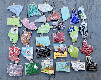 CHOICE Vintage Enamel State Map Charm, South Carolina, Rhode Island, Hawaii, Massachusetts, New Jersey, Virginia, Kentucky, Indiana, Nevada