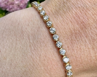 Vintage 14K Gold 3.50 CTW Diamond Tennis Bracelet, 7 Inch, Natural Round Brilliant Diamonds, H-I Color, I1-I2 Clarity