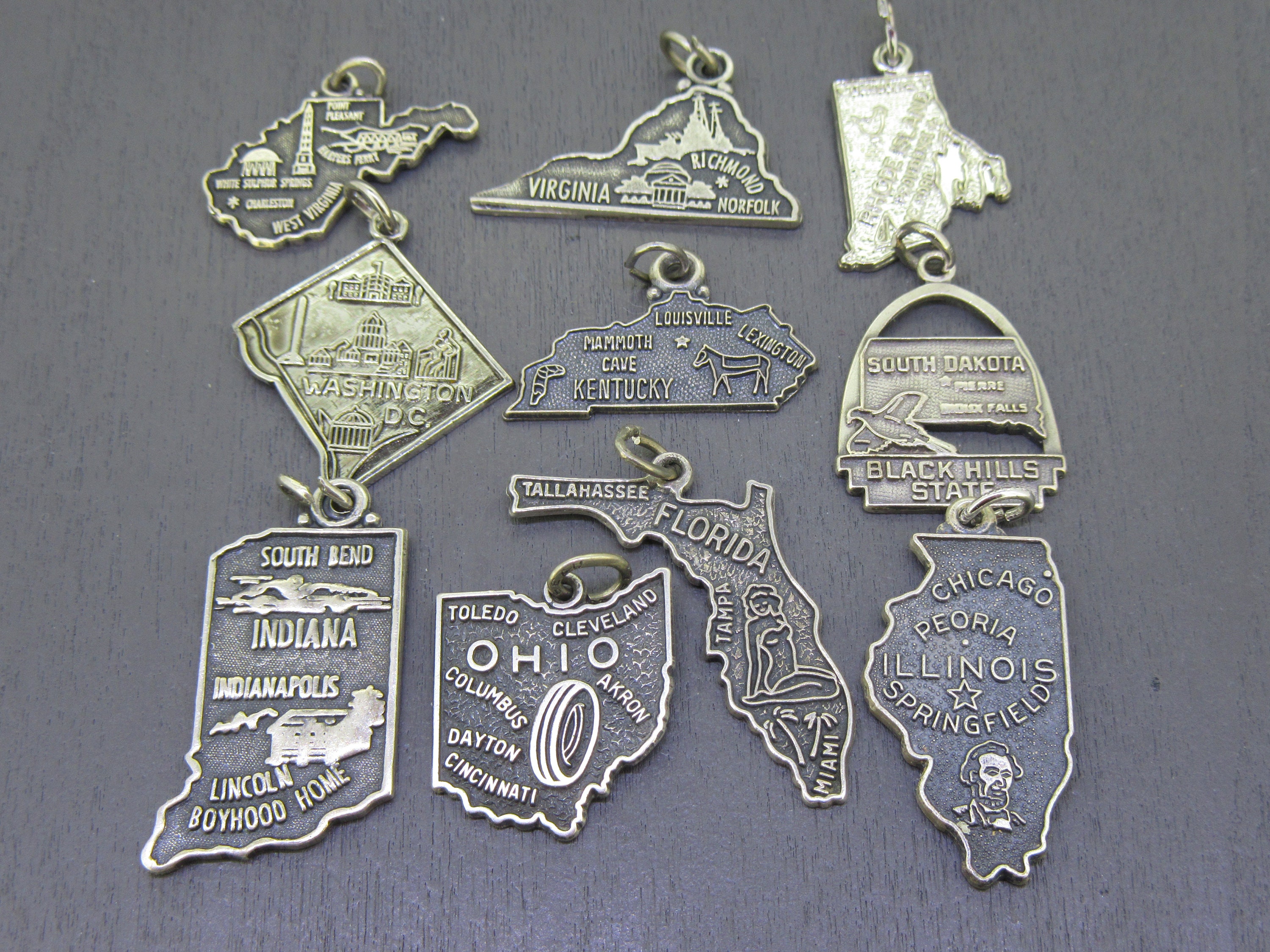 Indiana State Charm Antiqued Sterling Silver Indiana State Charm Antiqued Sterling Silver