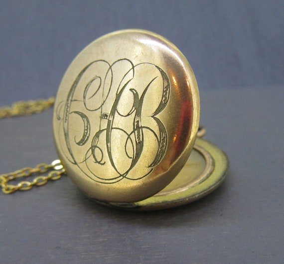 Antique Monogrammed Locket Necklace with 18" Chain