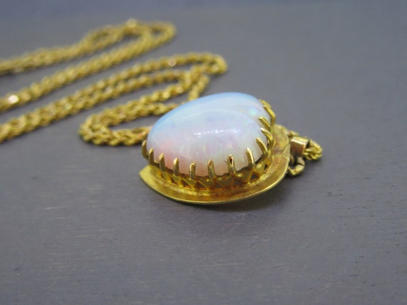 Antique 15k Gold Natural Opal Heart Necklace Pend… - image 6