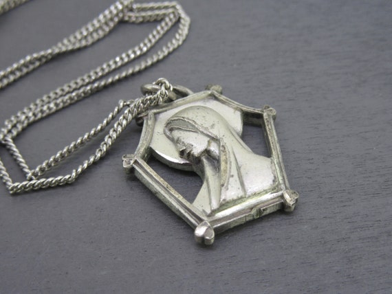 Vintage Sterling Silver Saint Mary Pendant Neckla… - image 2