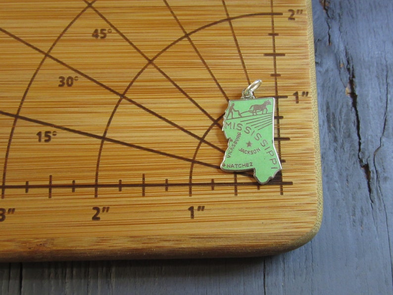Vicksburg Enamel Charm Road Trip Charm Natchez Jackson Enamel Mississippi State Charm Green and Silver