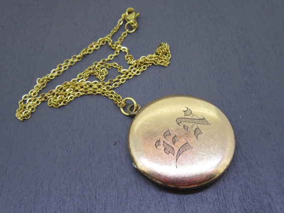 Antique Monogrammed Locket Pendant Necklace with … - image 2