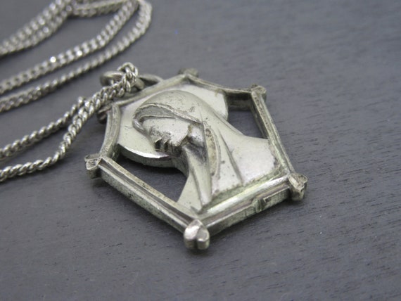 Vintage Sterling Silver Saint Mary Pendant Neckla… - image 3