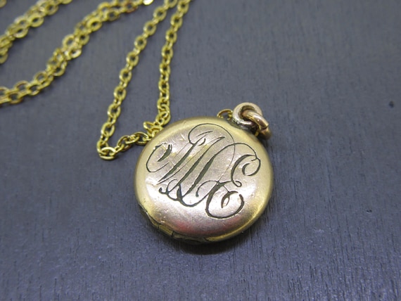 Tiny Antique Rhinestone Circle Locket Necklace wi… - image 5