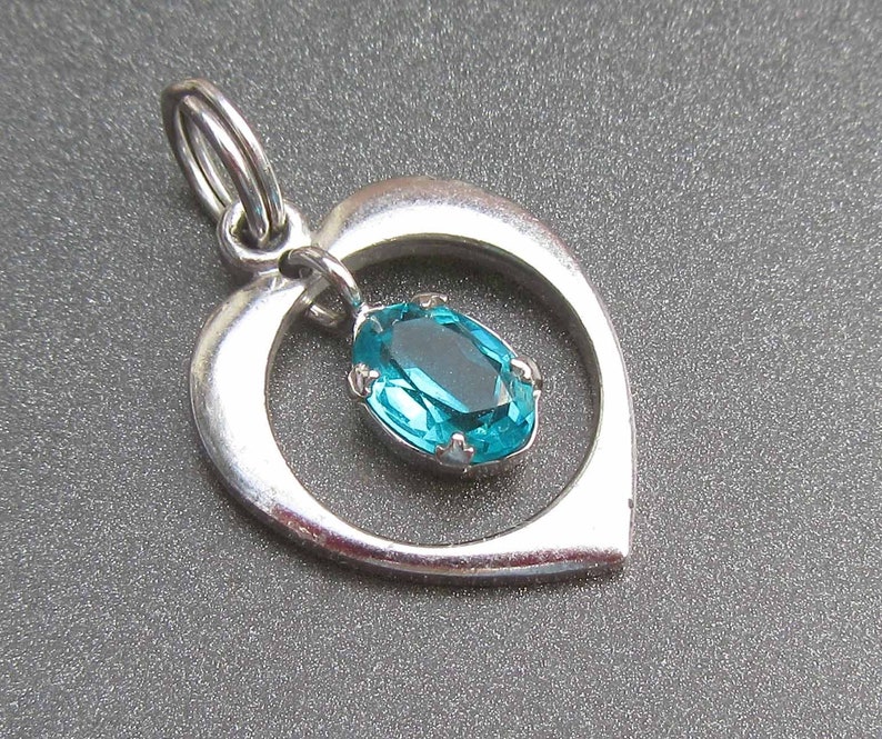 Sterling Silver Heart Charm Gift for Girlfriend Gift for Her Bracelet Charm for Charm Bracelets Blue Rhinestone Heart Charm or Pendant