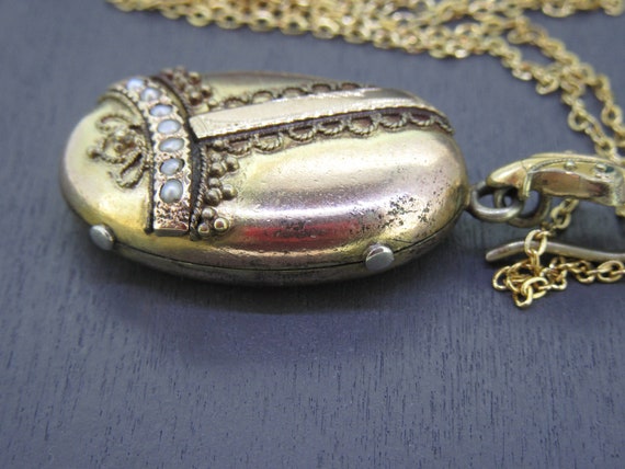 Antique Etruscan Oval Locket Necklace with Seed P… - image 4