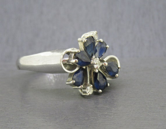 14k Blue Sapphire and Diamond Ring on White Gold,… - image 2