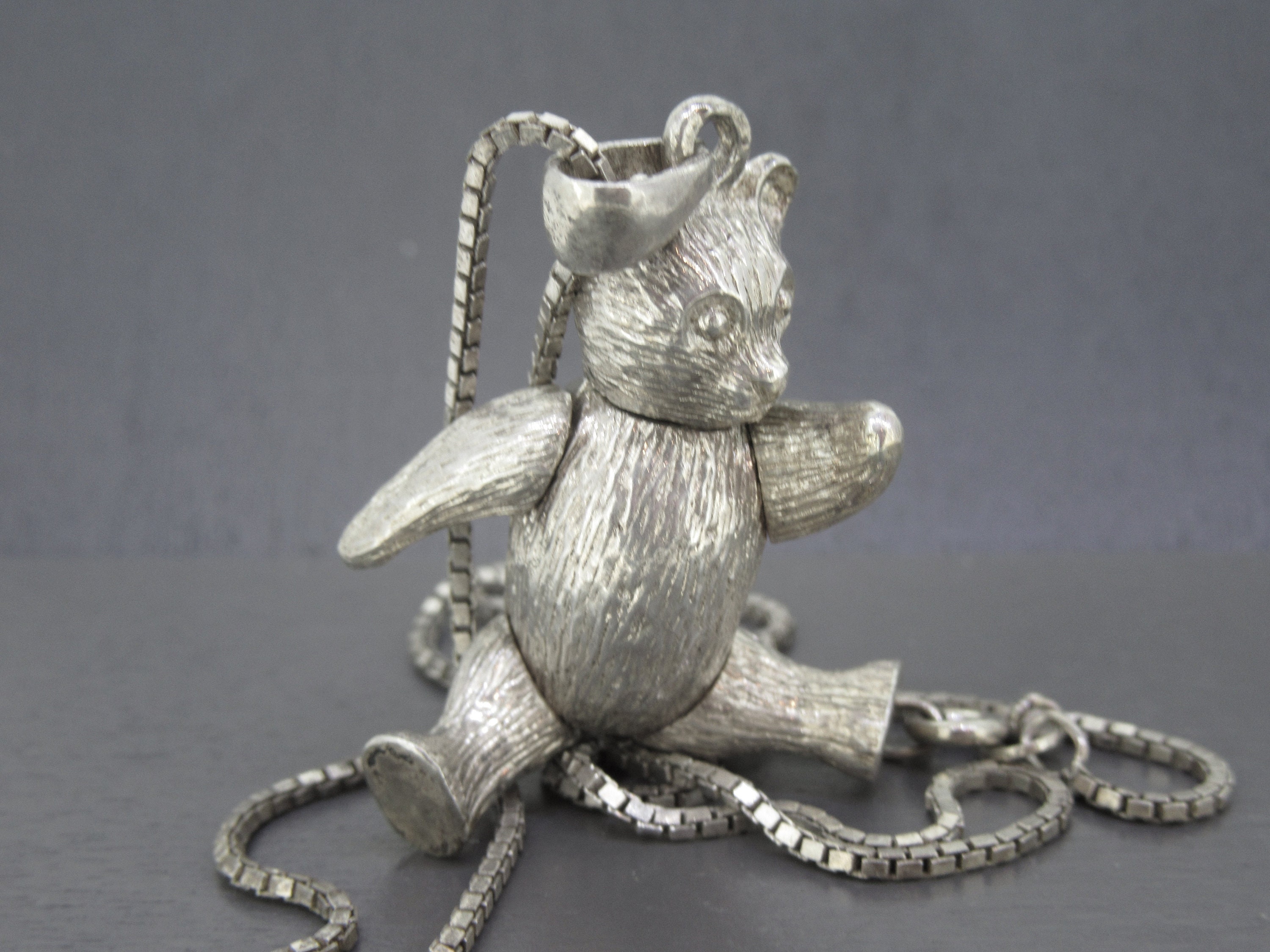 Vintage Sterling Silver Articulated Teddy Bear Pendant