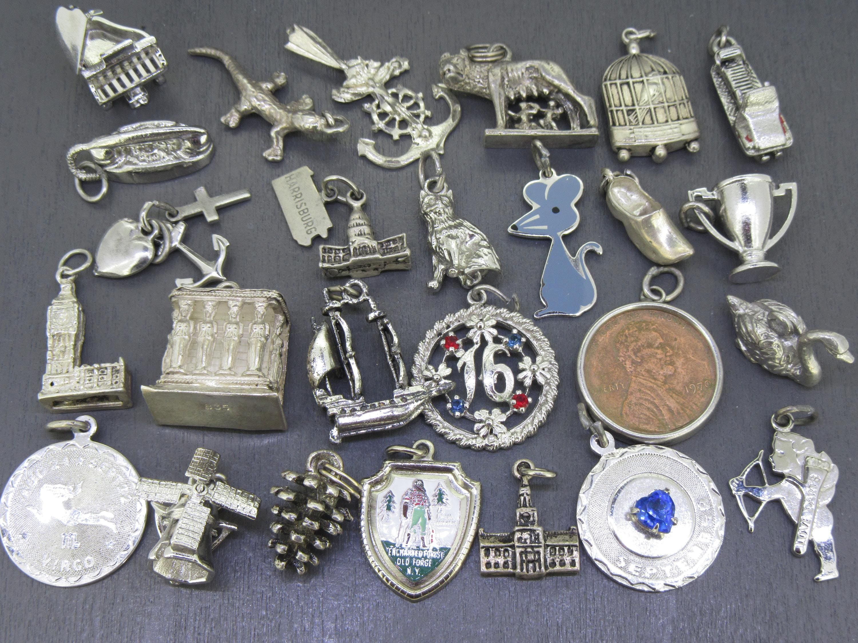 CHOICE Vintage Sterling Bracelet Charm, Opening Piano, Anchor Ship Wheel Jesus, Romulus Remus, Faith, Hope, Charity, Porch of the Caryatids