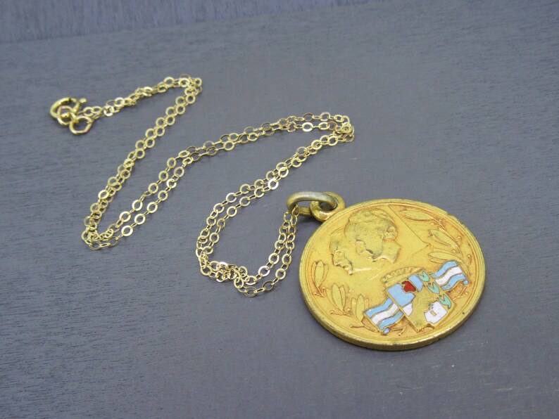 Rare Vintage Gold Filled Prince and Princess of Monaco Pendant Necklace on 16 Chain image 2